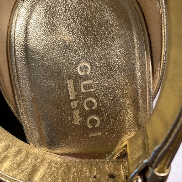 Gucci Gold Metallic Cork Wedge Sandals - Picture 2 of 12